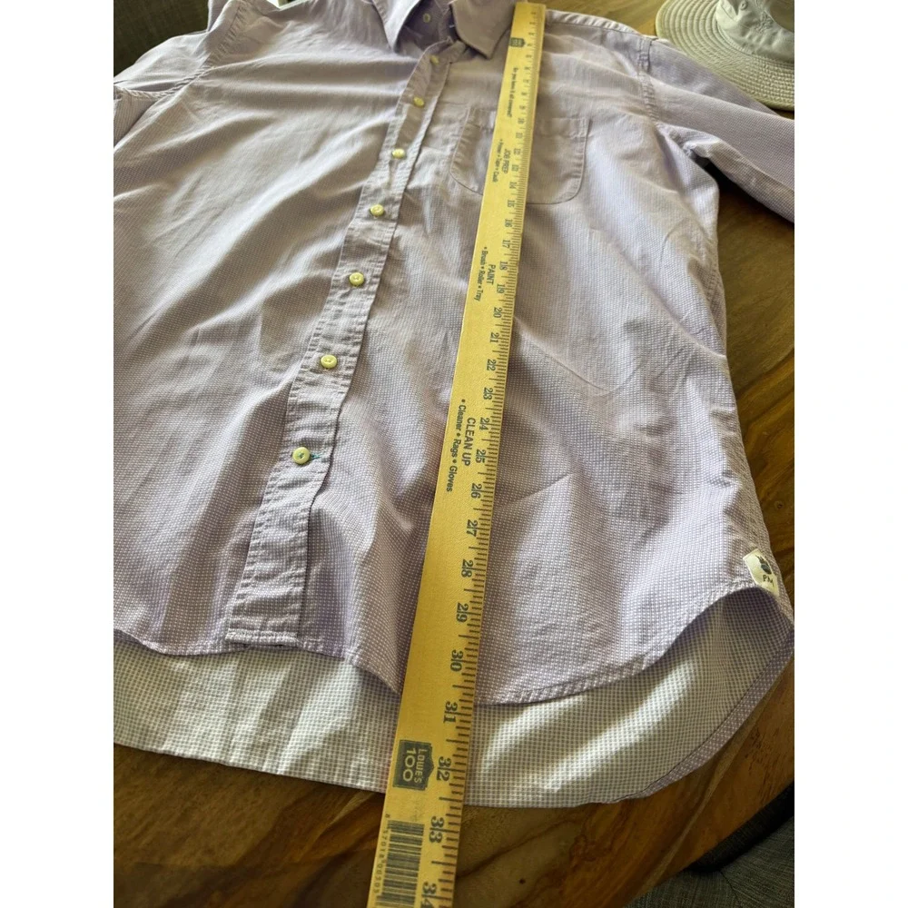 Peter Millar Mens 16.5 42cm Purple Micro Check Cotton Button Up Shirt Long Sleev